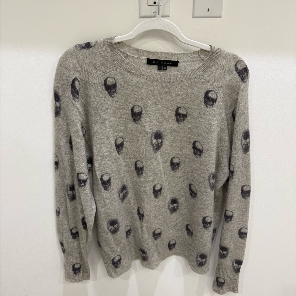 Skull Cashmere Gray Skull Motif Sweater 100% Cashmrte size L